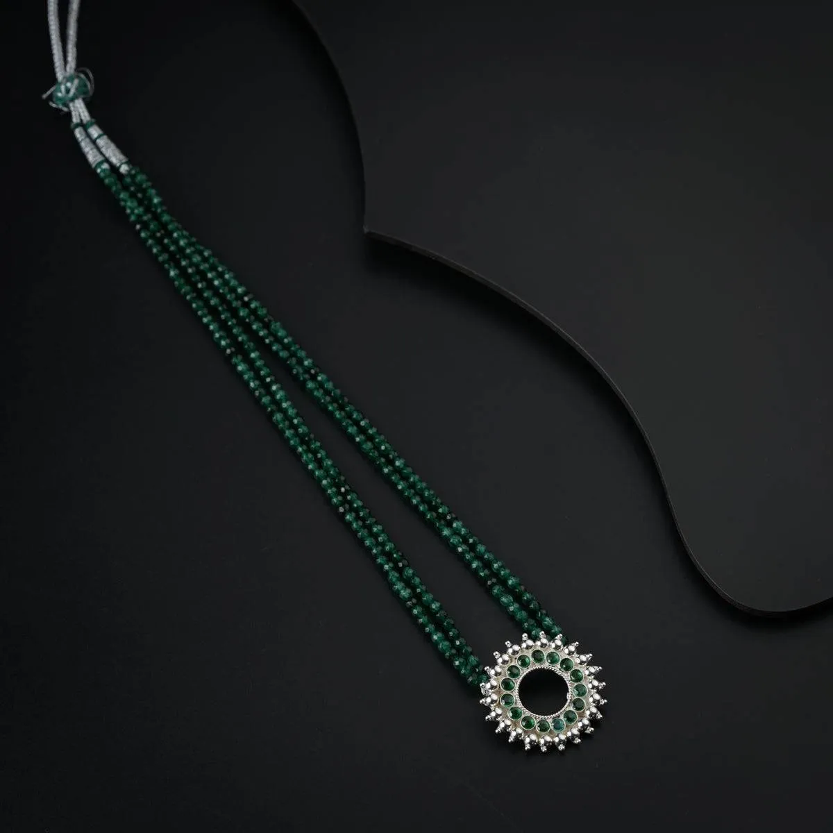 Silver Shiny Karwar Pendant Necklace with Green Onyx