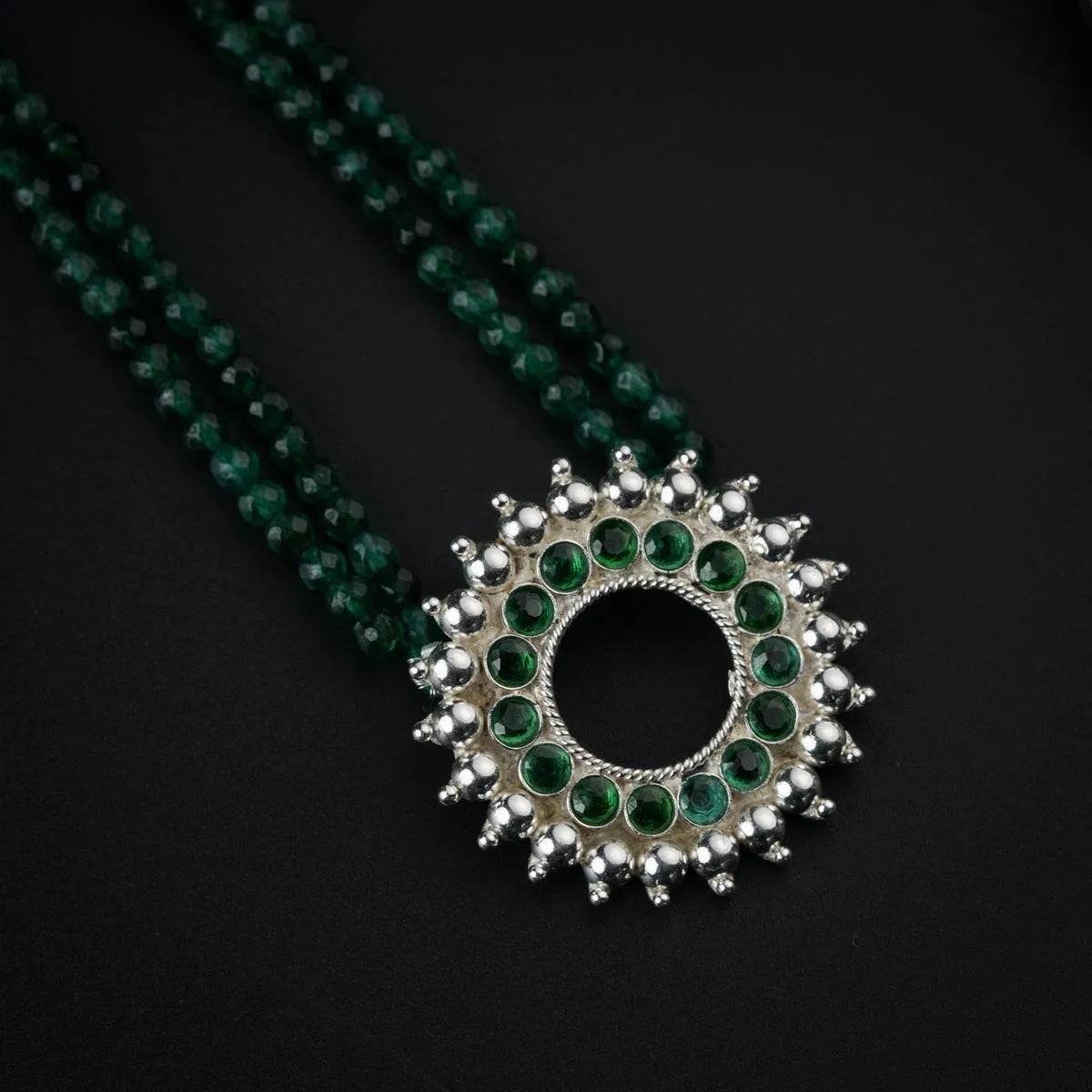 Silver Shiny Karwar Pendant Necklace with Green Onyx