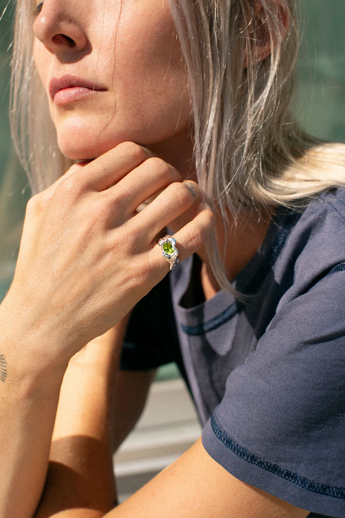 Silver with Green Ola Ring