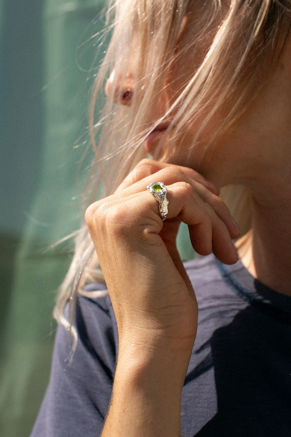 Silver with Green Ola Ring