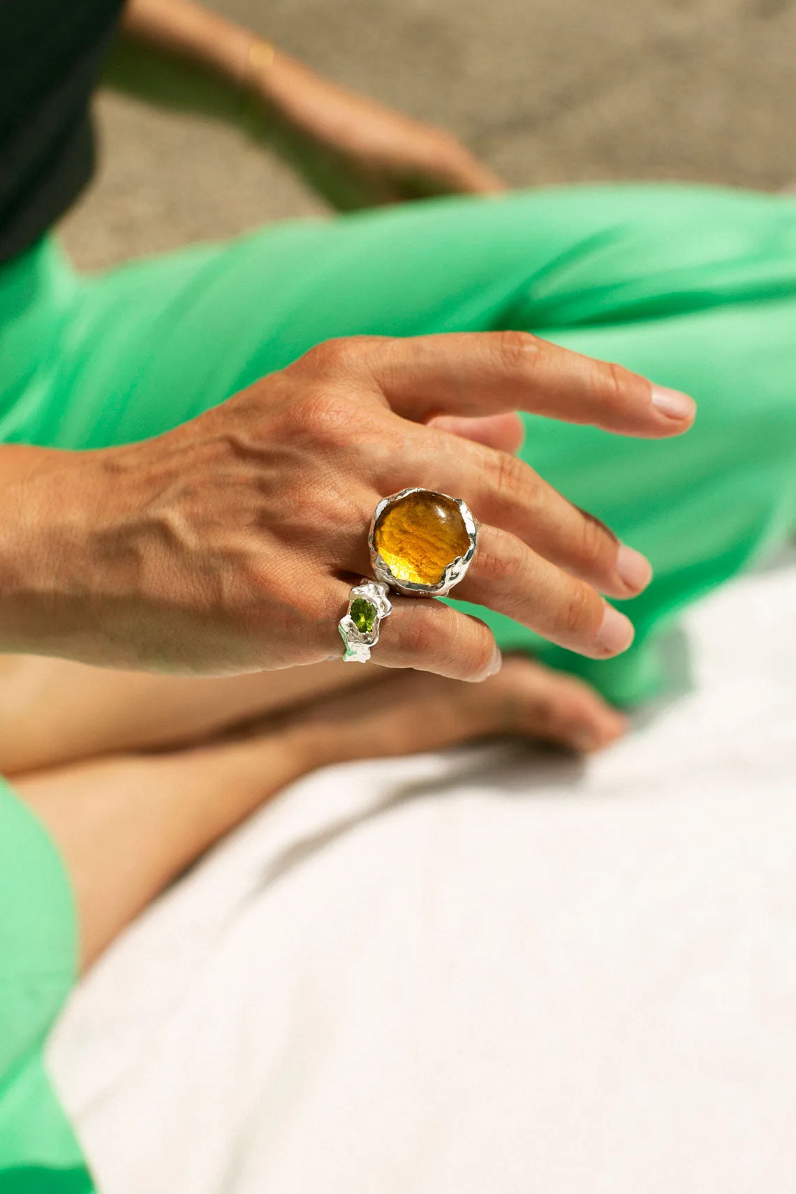 Silver with Green Ola Ring