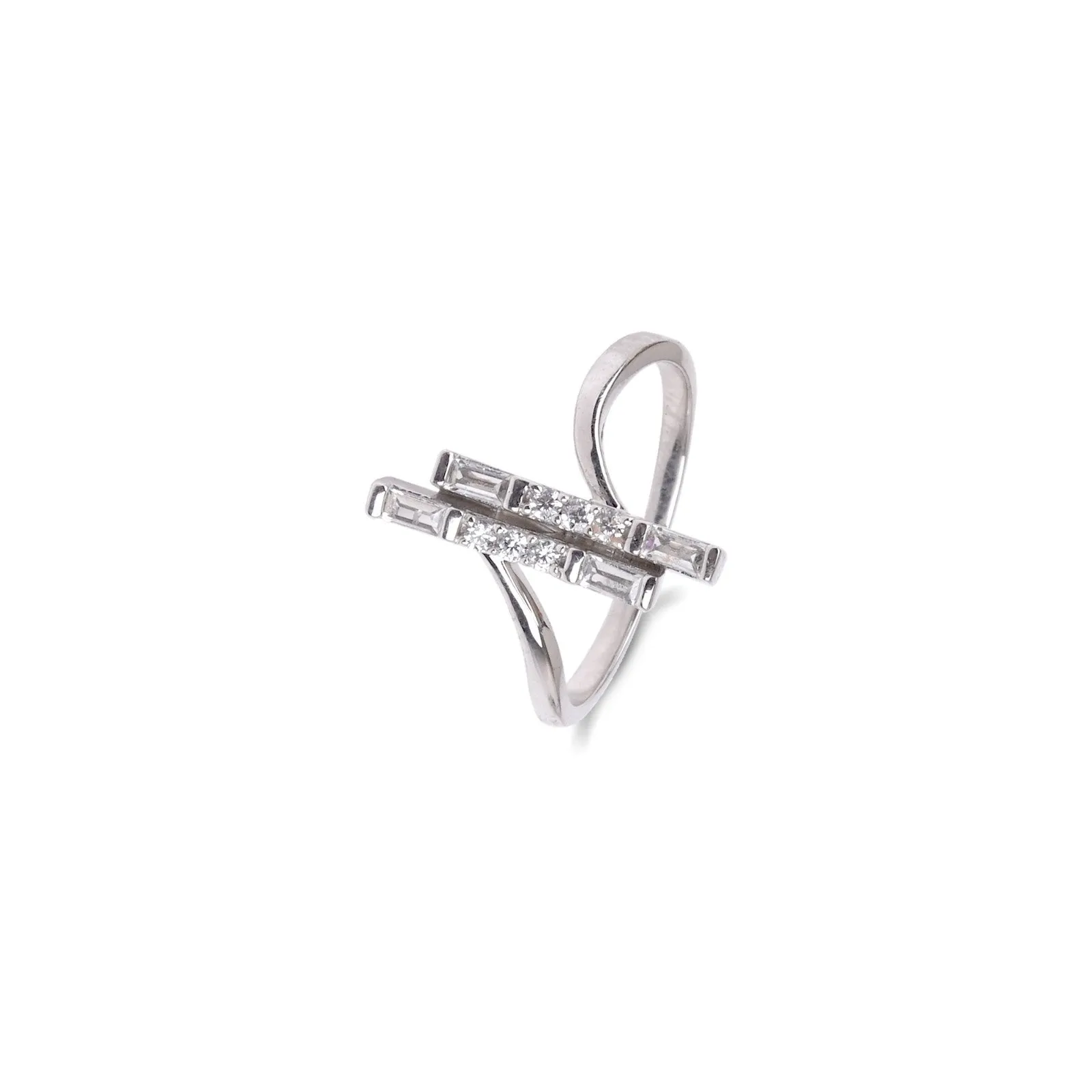 Silver Zircon Double Bar Ring
