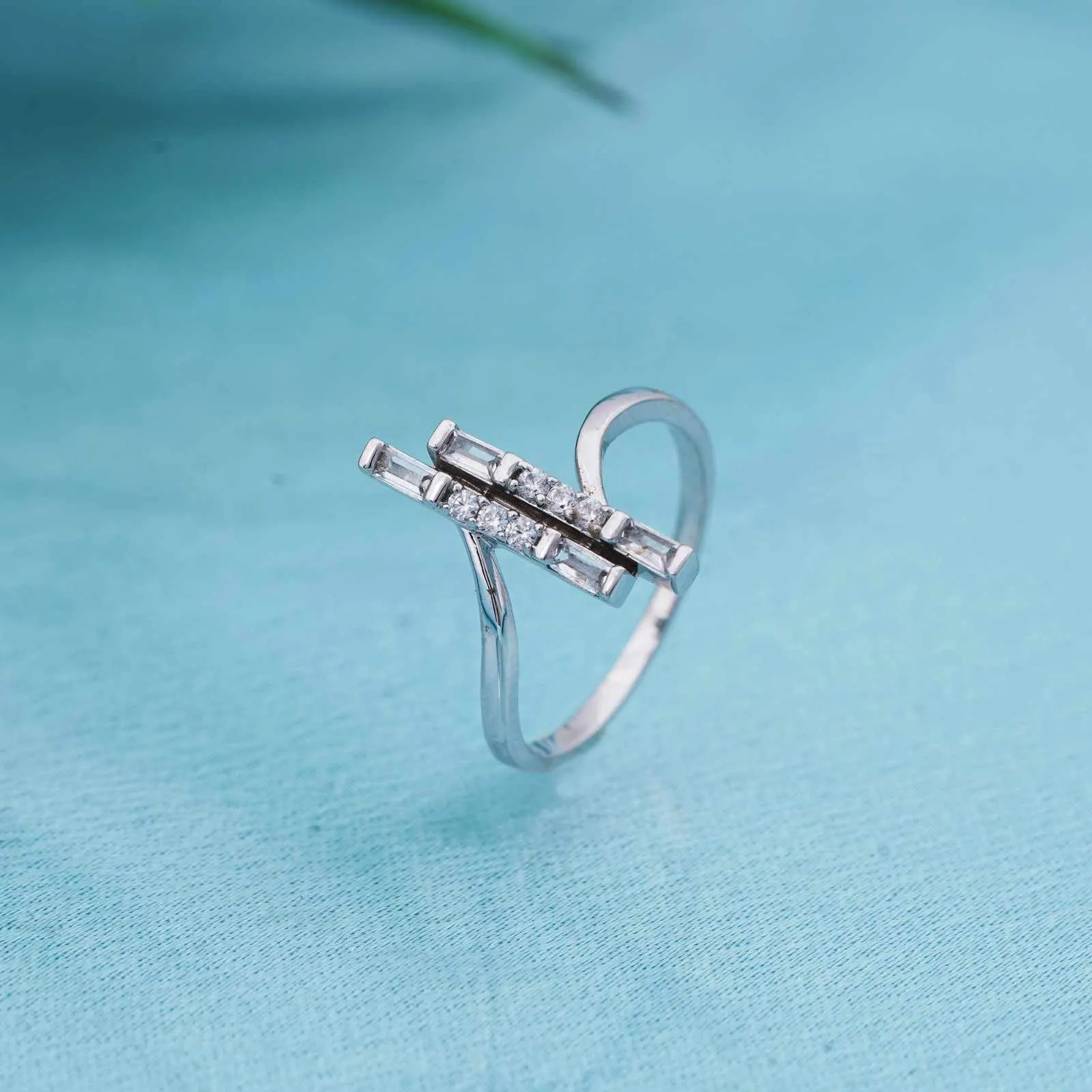 Silver Zircon Double Bar Ring