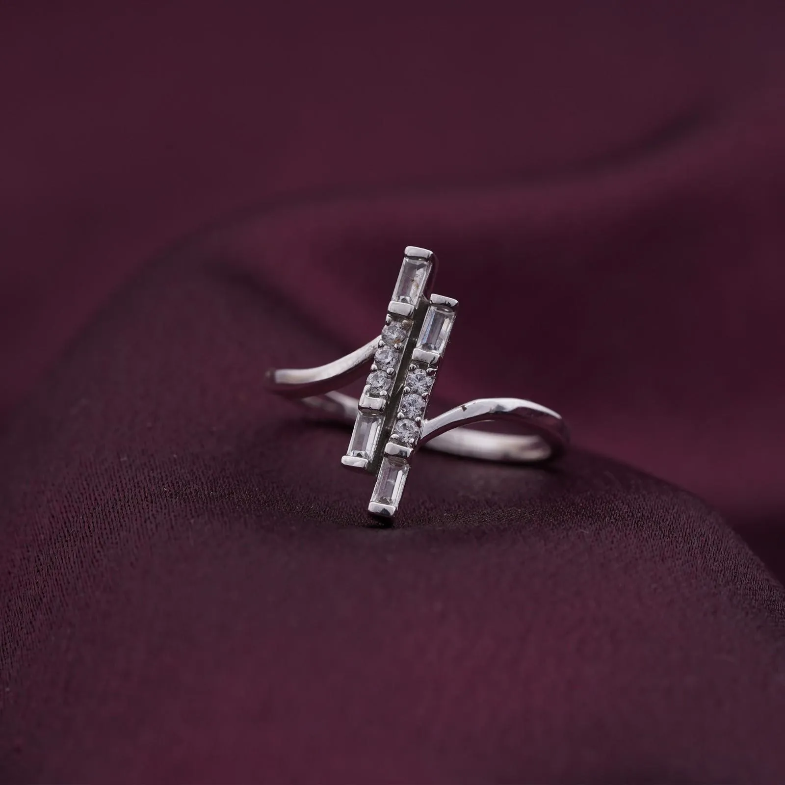 Silver Zircon Double Bar Ring