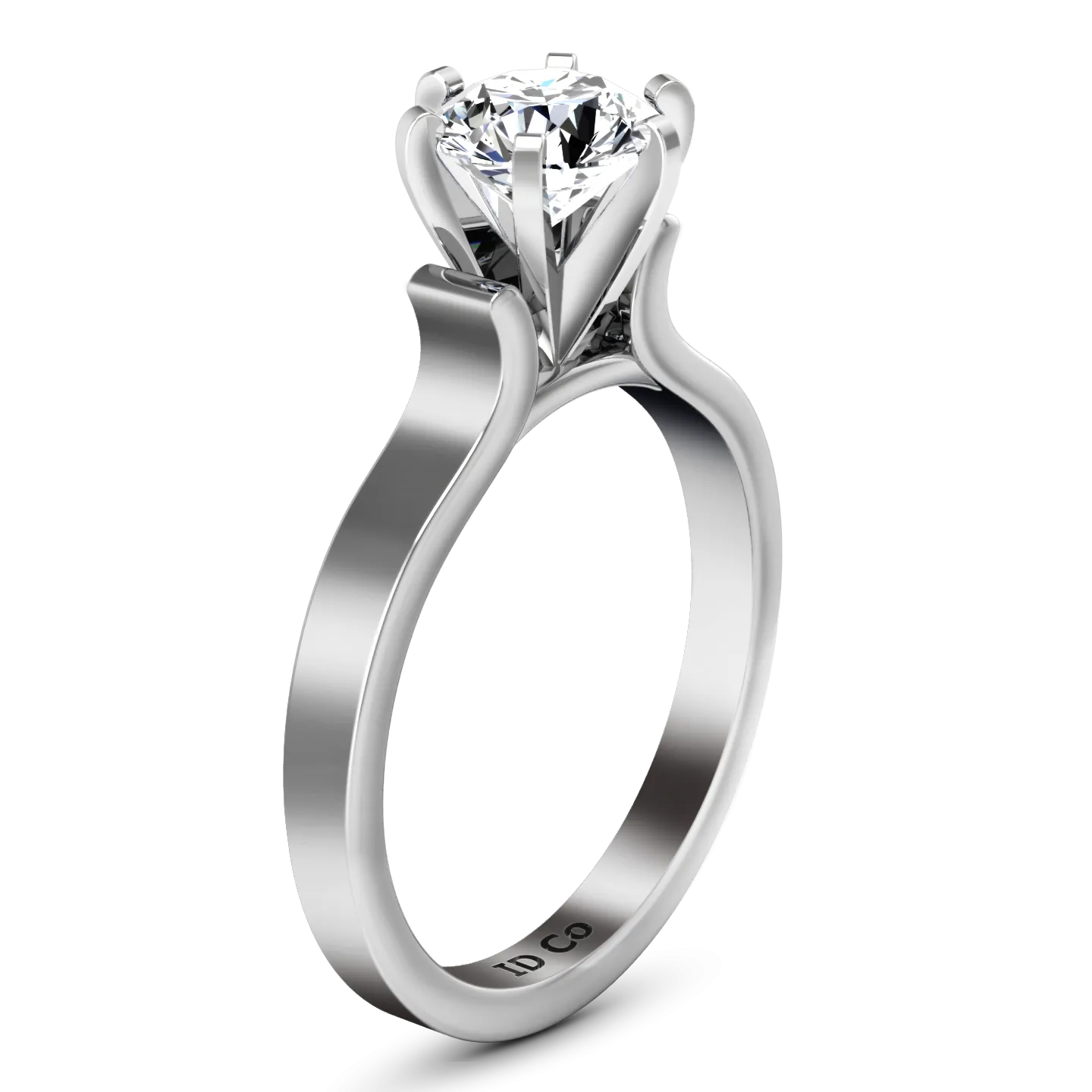 Solitaire Engagement Ring Curved Shoulder 14K White Gold