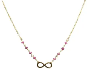 Splendid 14k Solid Yellow Gold Infinity Necklace with Natural Diamond Accent and Rough Rubies