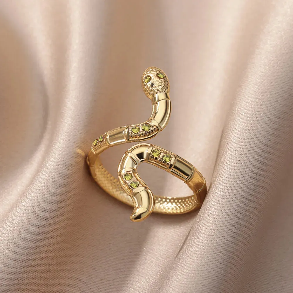 Stainless Steel Snake Rings For Women Men Gold Plated Open Adjustable Zircon Ring Vintage Gothic Aesthetic Jewelry anillos mujer