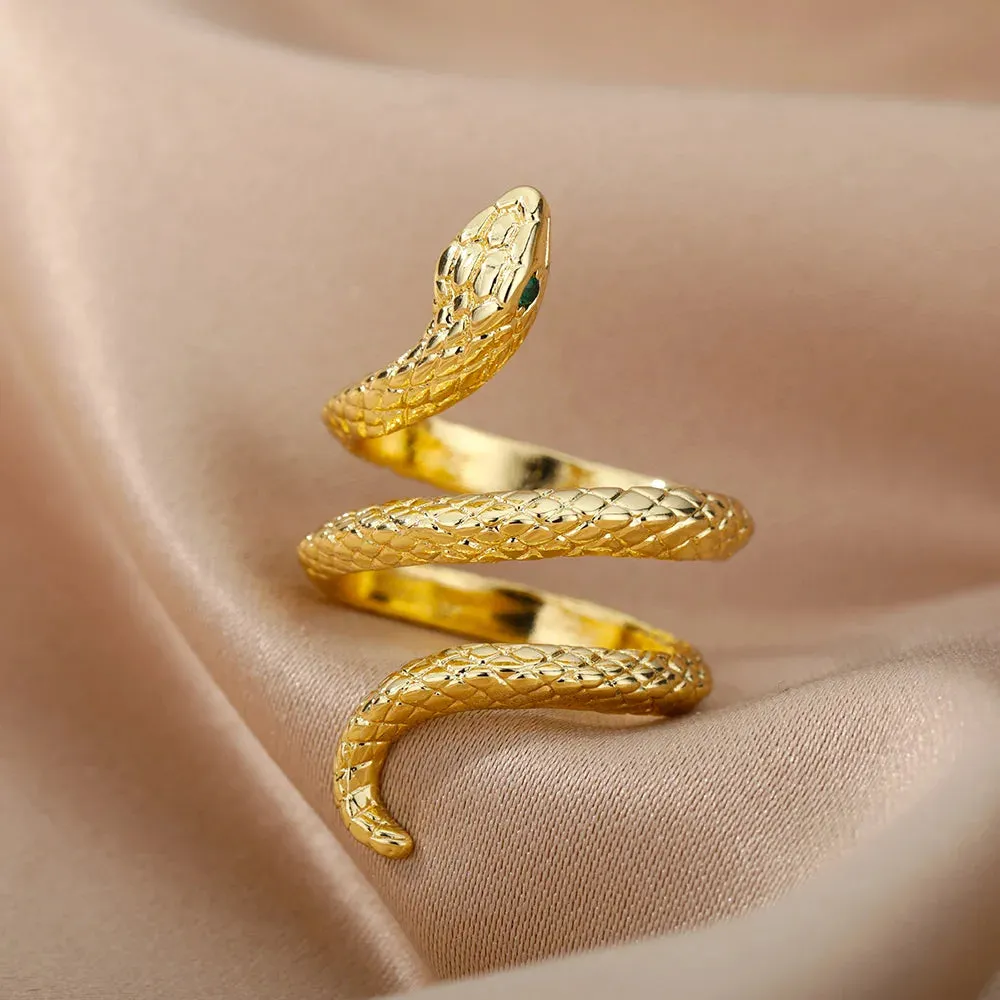Stainless Steel Snake Rings For Women Men Gold Plated Open Adjustable Zircon Ring Vintage Gothic Aesthetic Jewelry anillos mujer