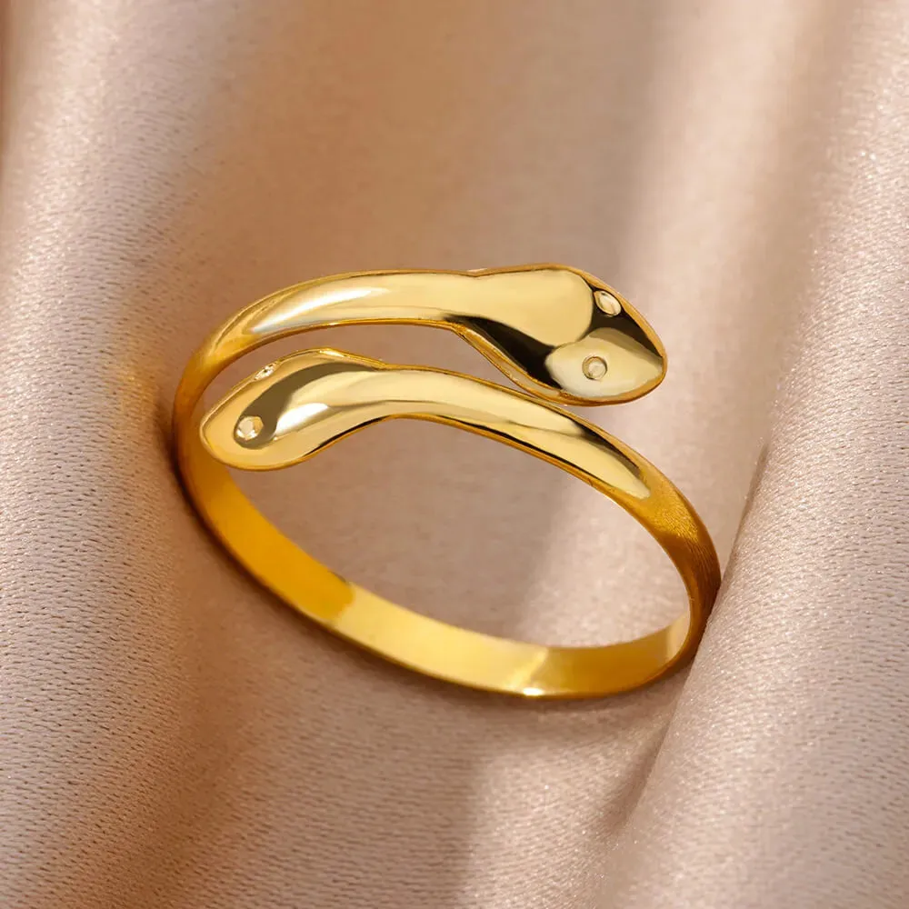 Stainless Steel Snake Rings For Women Men Gold Plated Open Adjustable Zircon Ring Vintage Gothic Aesthetic Jewelry anillos mujer
