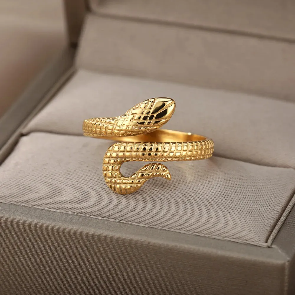 Stainless Steel Snake Rings For Women Men Gold Plated Open Adjustable Zircon Ring Vintage Gothic Aesthetic Jewelry anillos mujer