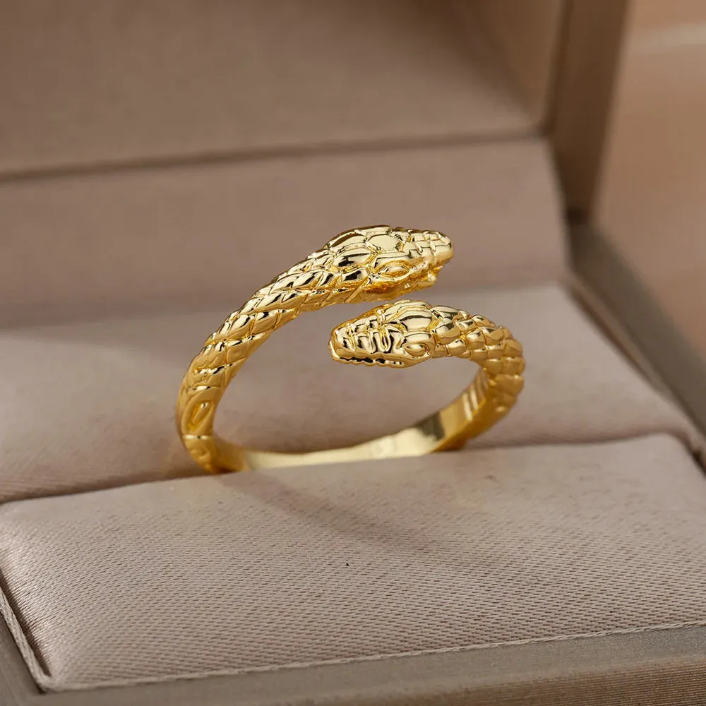 Stainless Steel Snake Rings For Women Men Gold Plated Open Adjustable Zircon Ring Vintage Gothic Aesthetic Jewelry anillos mujer