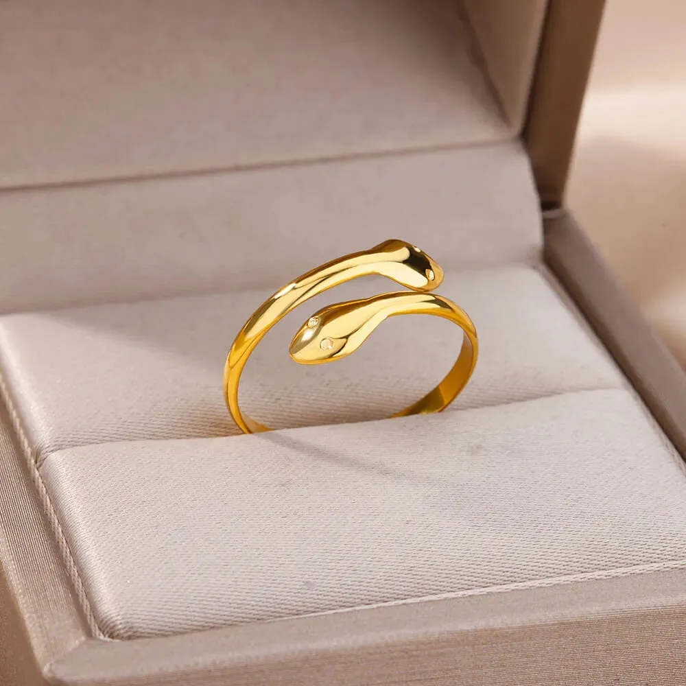 Stainless Steel Snake Rings For Women Men Gold Plated Open Adjustable Zircon Ring Vintage Gothic Aesthetic Jewelry anillos mujer