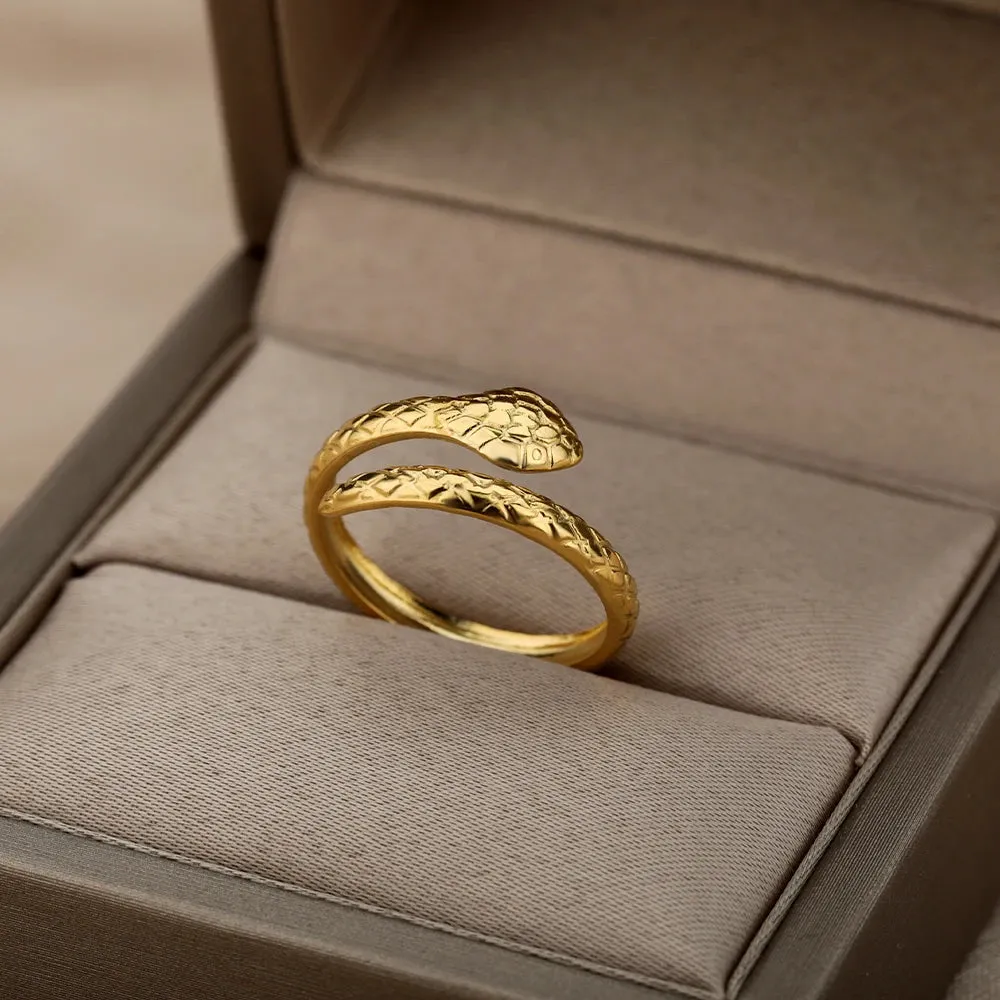 Stainless Steel Snake Rings For Women Men Gold Plated Open Adjustable Zircon Ring Vintage Gothic Aesthetic Jewelry anillos mujer
