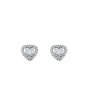 Sterling Silver Heart-Shaped Zircon Earrings with Micro-Inlay