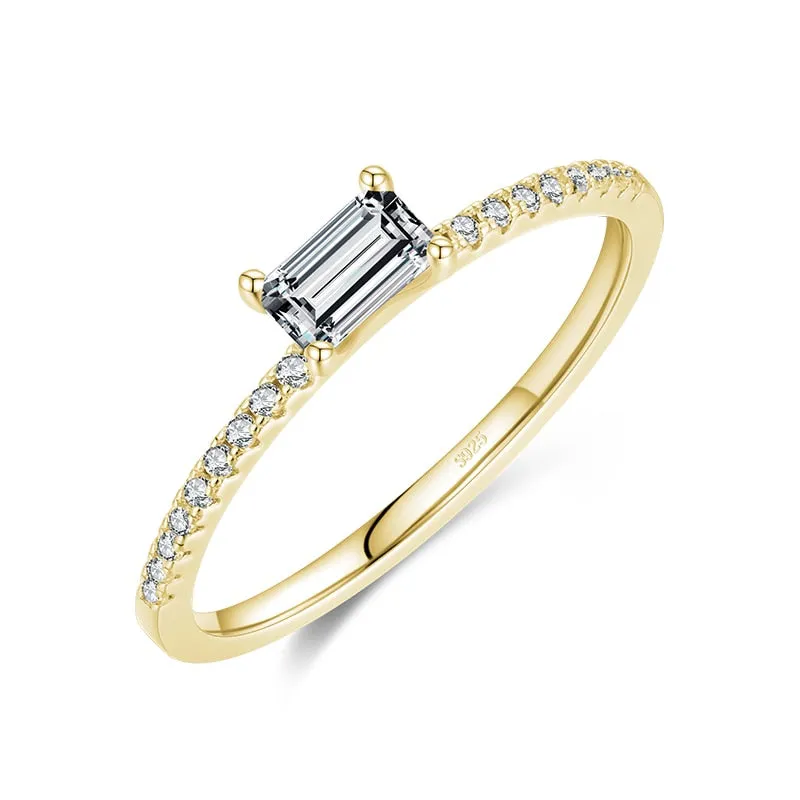 Sterling Silver Simple Square Clear CZ Charm Finger Ring