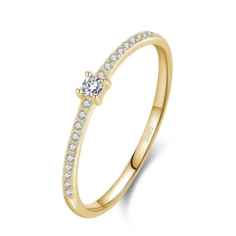 Sterling Silver Simple Square Clear CZ Charm Finger Ring