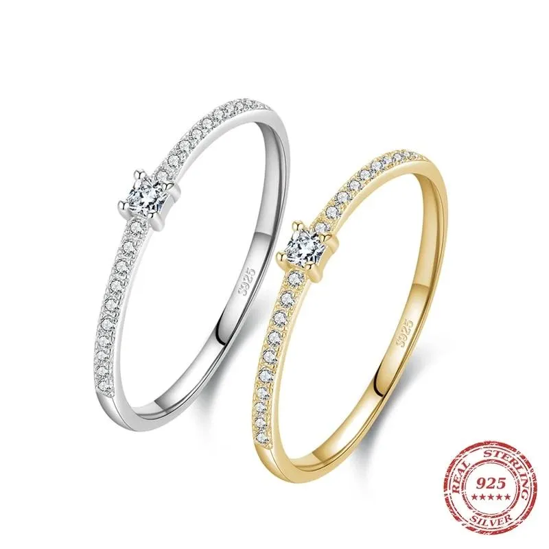 Sterling Silver Simple Square Clear CZ Charm Finger Ring