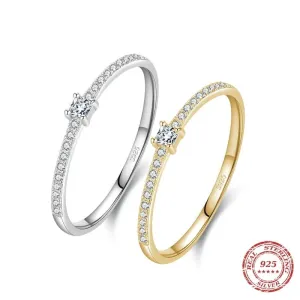 Sterling Silver Simple Square Clear CZ Charm Finger Ring