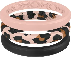 ThunderFit Stackable Silicone Rings for Women, Breathable Rubber Wedding Bands - Braided Design 3mm Wide 1.8mm Thick - 3/8 Variety Multipack
