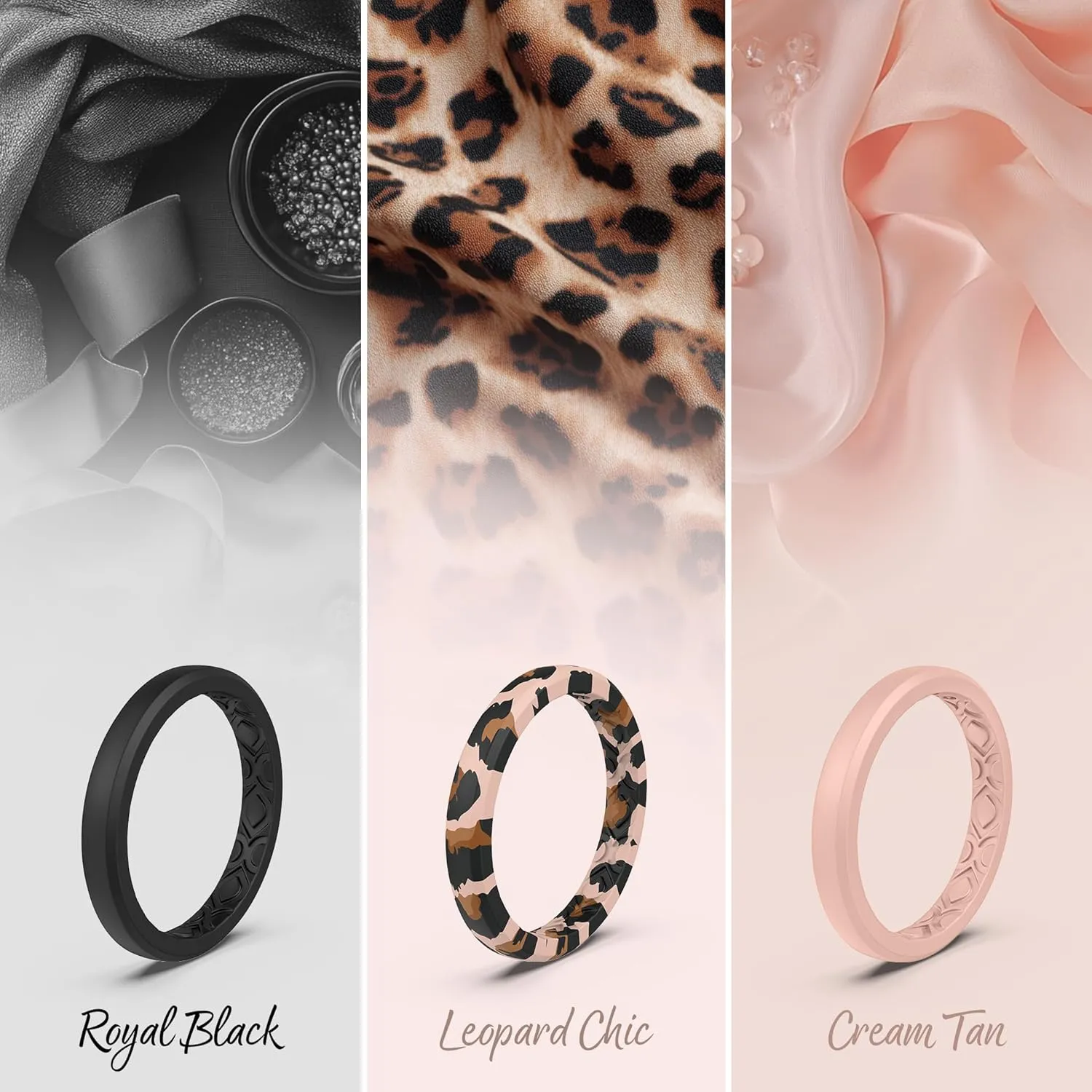 ThunderFit Stackable Silicone Rings for Women, Breathable Rubber Wedding Bands - Braided Design 3mm Wide 1.8mm Thick - 3/8 Variety Multipack