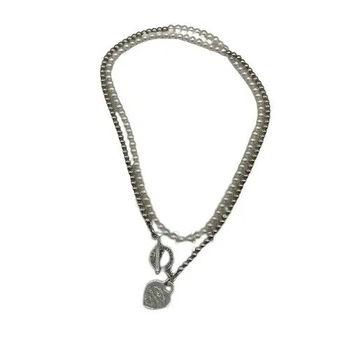 TIFFANY & CO Wrap Necklace in Silver with Pearls and a Diamond Heart Pendant