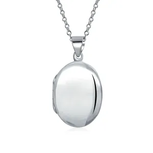 Traditional Keepsake Photo Locket Necklace - Holds Pictures Silver Pendant