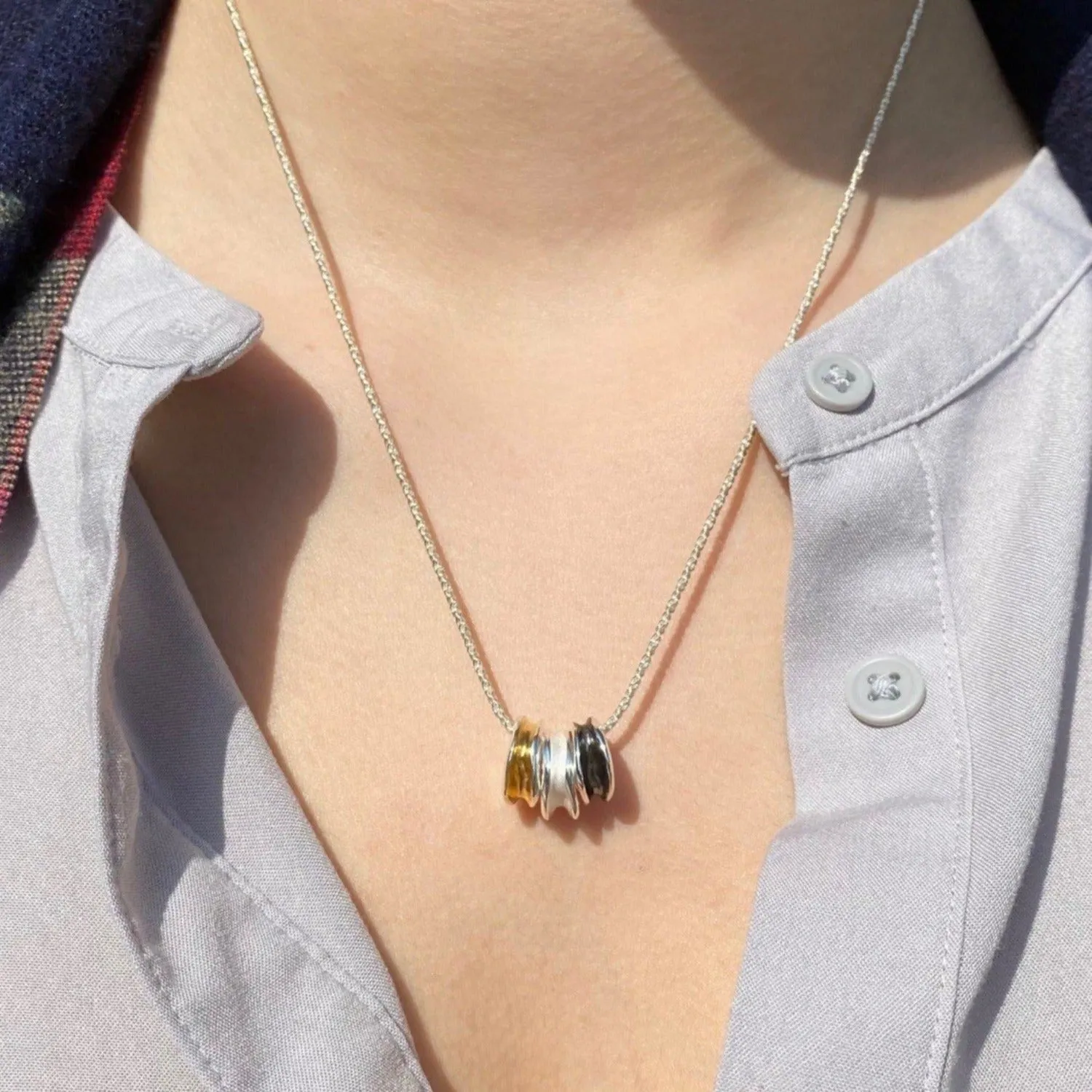 Tri Colour 3 Pendant Necklace in Sterling Silver