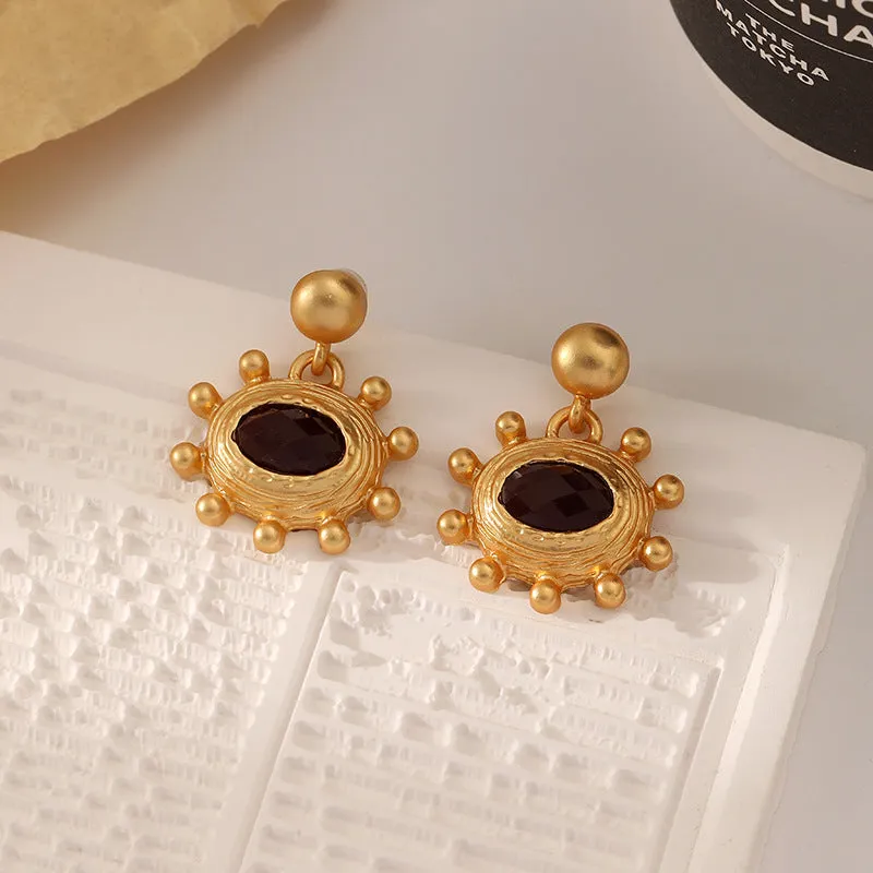 VAIGE Vintage Gold Matte Star Drop Earrings in 925 Silver