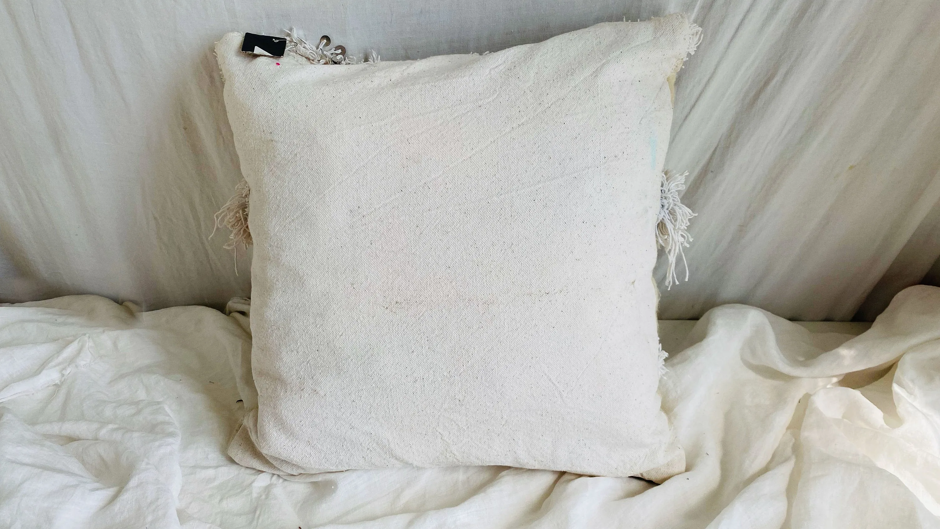 Vintage Moroccan Wedding Blanket Pillow. Handira. Wool and Cotton.