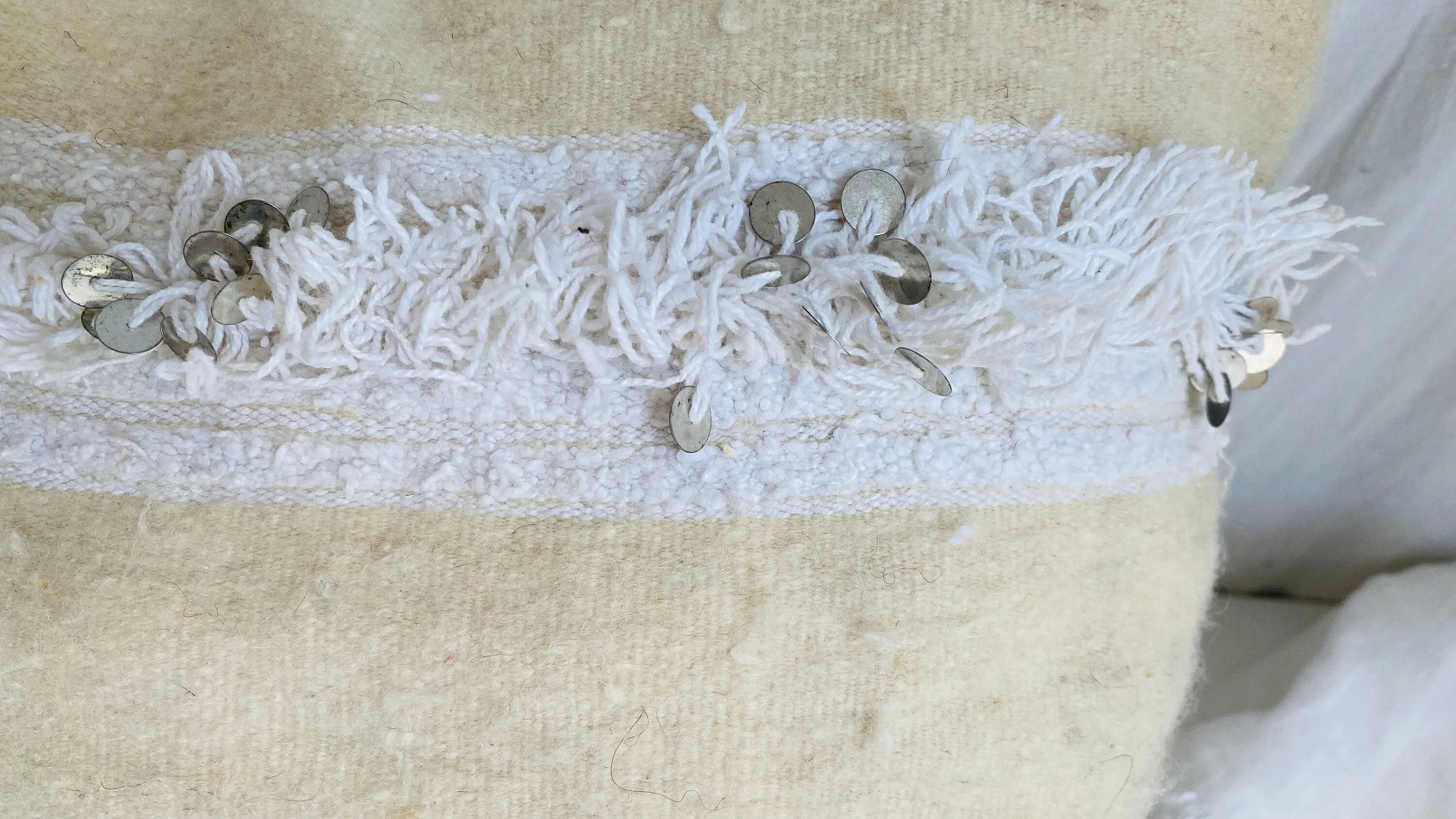Vintage Moroccan Wedding Blanket Pillow. Handira. Wool and Cotton.