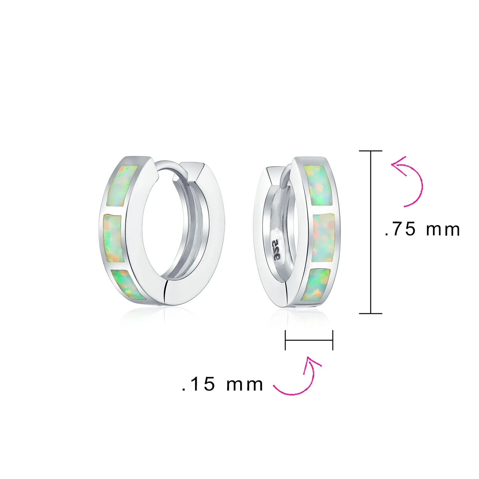 White & Blue Opal Inlay Hoop Huggie Earrings Rose Gold Sterling Silver Birthstone