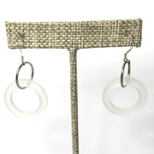 White Clear Recycled Sea Glass Hoop Ring Earrings