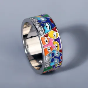 White CZ Handmade Enamel Lovely Cat Unique Trendy Ring For Women