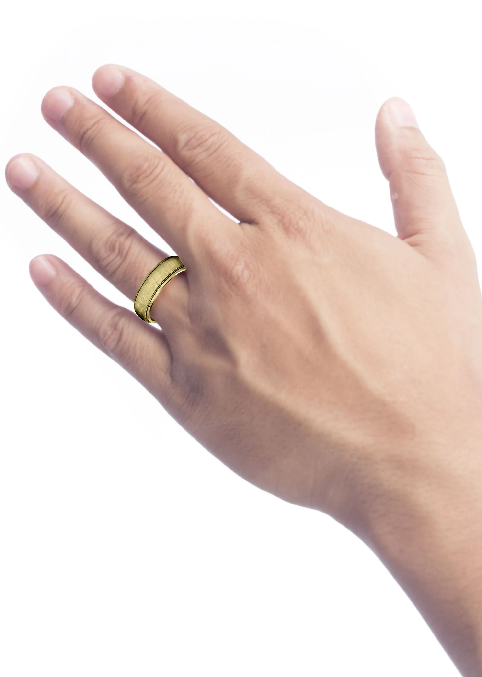 Yellow Gold Carved Simple Mens Wedding Band | Cross Satin Finish (Jason)