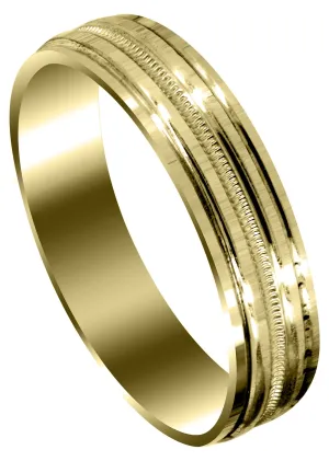 Yellow Gold Carved Simple Mens Wedding Band | High Polish Finish (Charles)