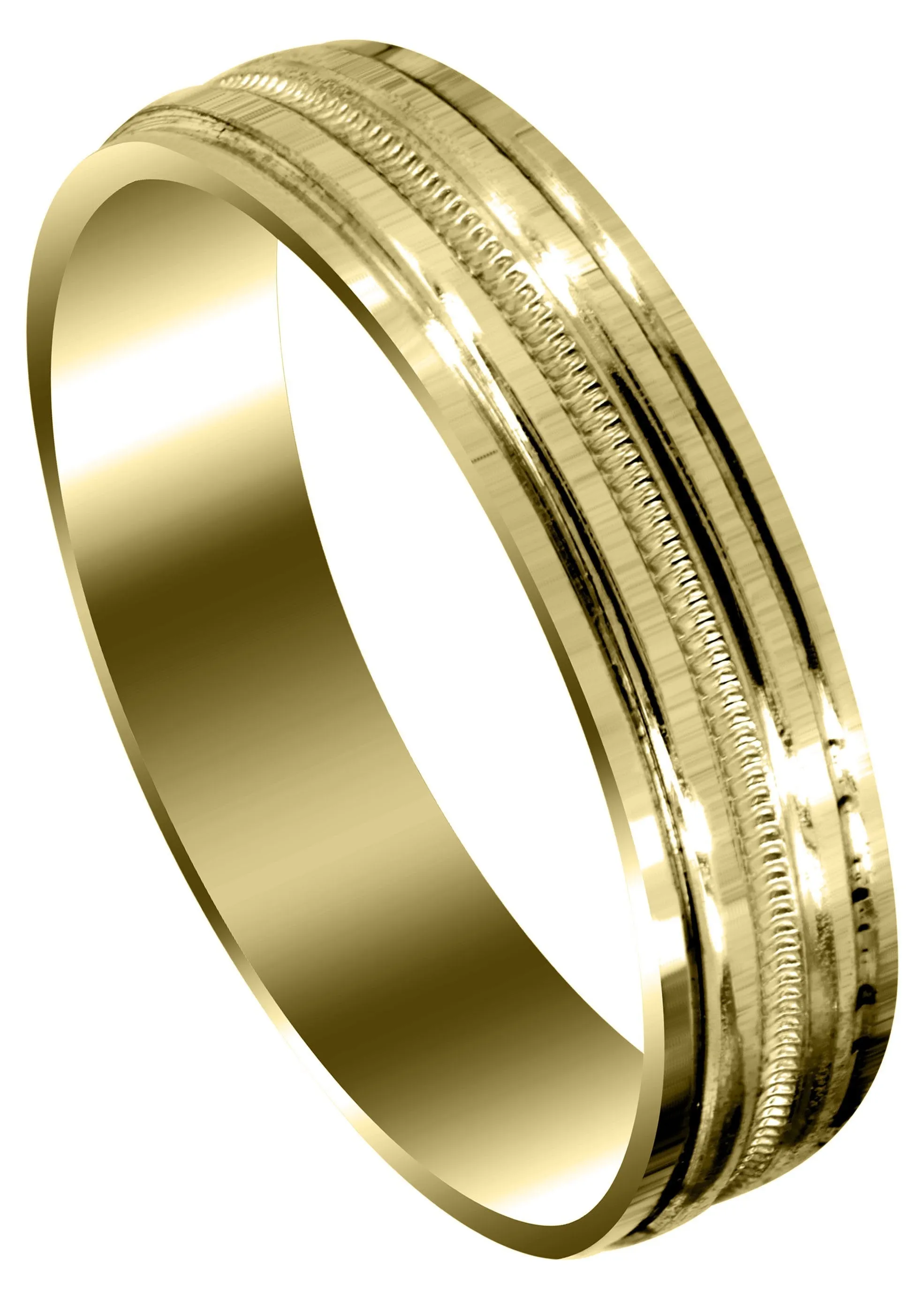 Yellow Gold Carved Simple Mens Wedding Band | High Polish Finish (Charles)