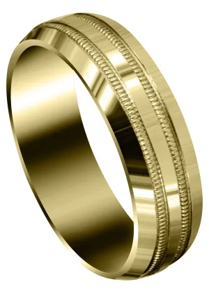 Yellow Gold Carved Simple Mens Wedding Band | High Polish Finish (Dominic)