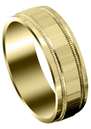 Yellow Gold Carved Simple Mens Wedding Band | High Polish Finish (Michael)