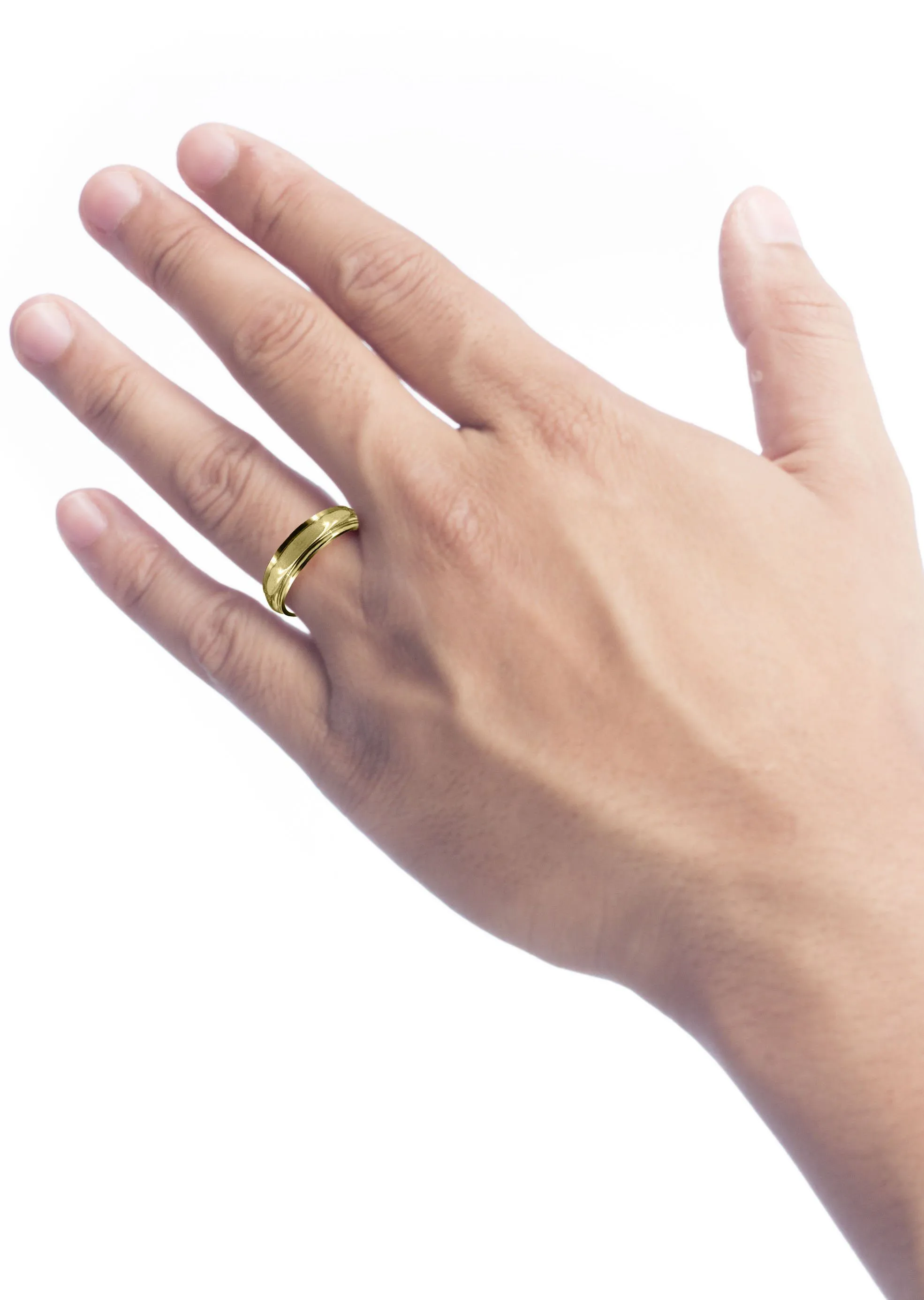 Yellow Gold Carved Simple Mens Wedding Band | High Polish Finish (Thomas)