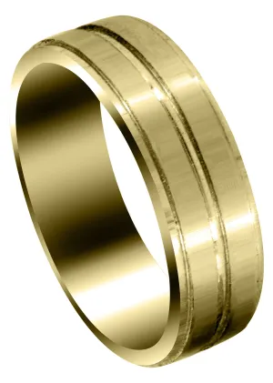 Yellow Gold Carved Simple Mens Wedding Band | Satin Finish (Benjamin)