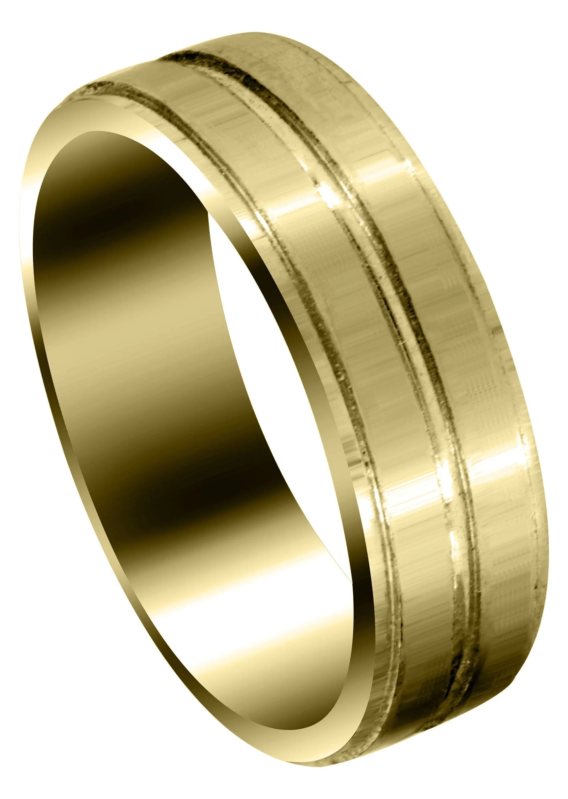 Yellow Gold Carved Simple Mens Wedding Band | Satin Finish (Benjamin)