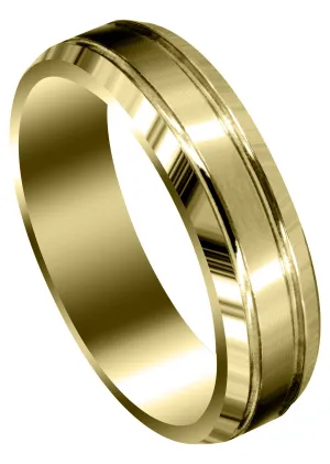 Yellow Gold Carved Simple Mens Wedding Band | Satin Finish (Jaxson)