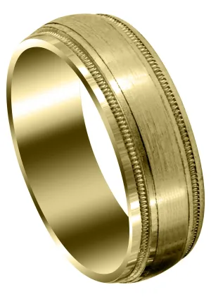 Yellow Gold Carved Simple Mens Wedding Band | Satin Finish (Oliver)