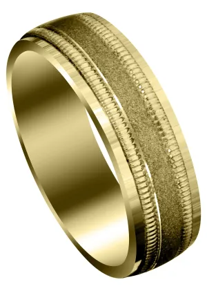 Yellow Gold Carved Simple Mens Wedding Band | Satin / High Polish Finish (Luis)