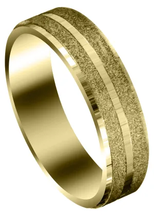 Yellow Gold Carved Simple Mens Wedding Band | Stone Finish (Kayden)