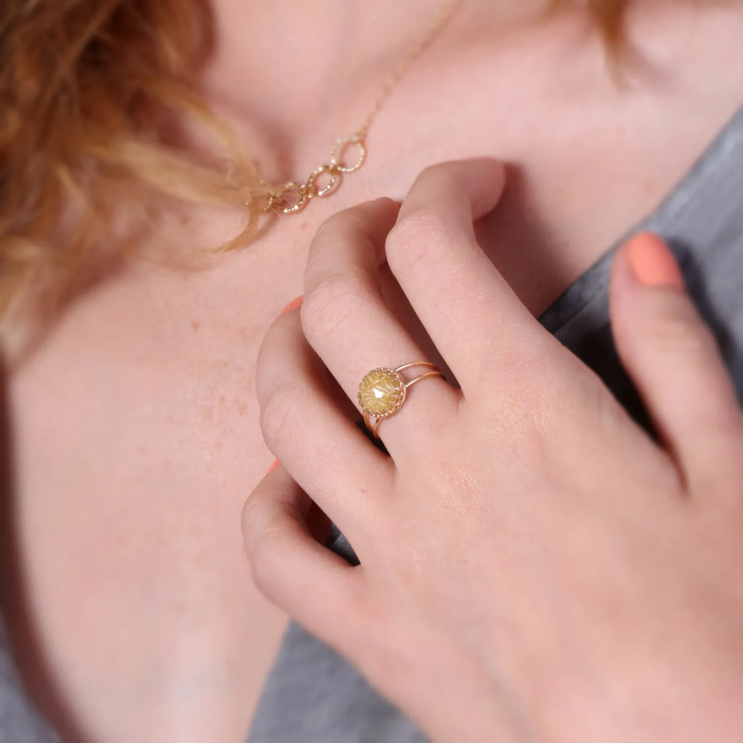 Yellow Rutil Quartz Amazing Dainty Ring