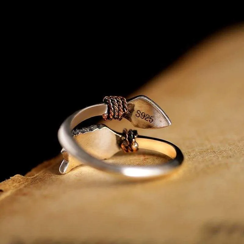 ZABRA Solid 925 Sterling Silver Vintage Retro Small Opening Cupid's Arrows Love Ring Women Men Steampunk Cool Feather Jewelry (Resizable)