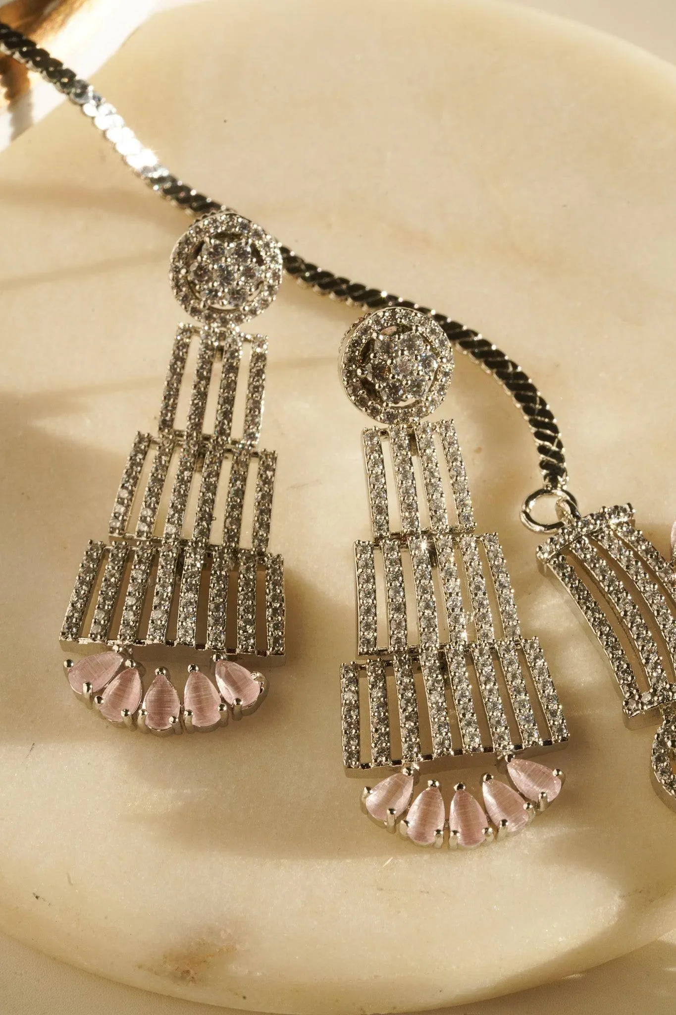Zareena - Rhodium Plated Intricate AD Necklace Set